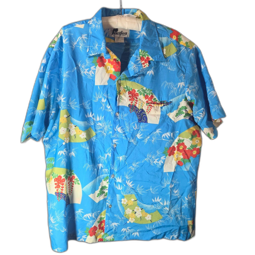 Pacifica Hawaii Mens XXL 2X Beach Shirt Blue White Floral